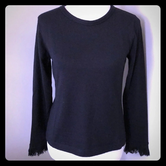 {Talbots} Merino Wool Sweater w/fringe sleeves EUC - Picture 1 of 8